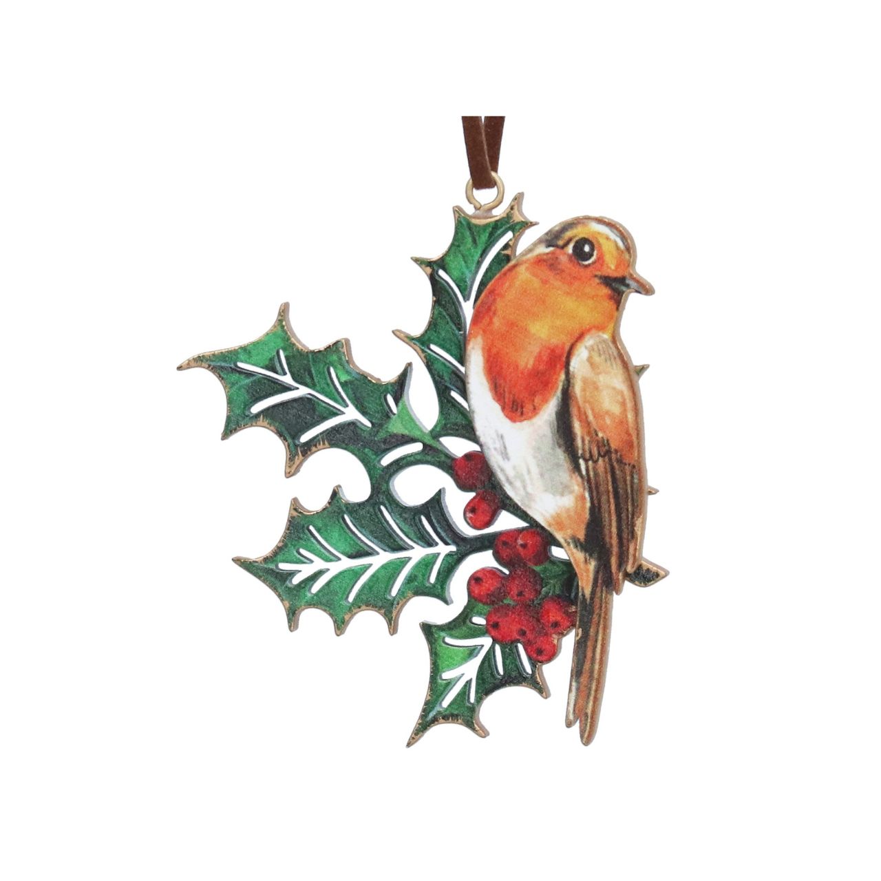 Add a refined festive touch with the Gisela Graham Wooden Robin on Holly Christmas Hanging Decoration. Expertly crafted, this elegant piece features a charming robin perched delicately on holly leaves, capturing the spirit of the season with subtle sophistication.