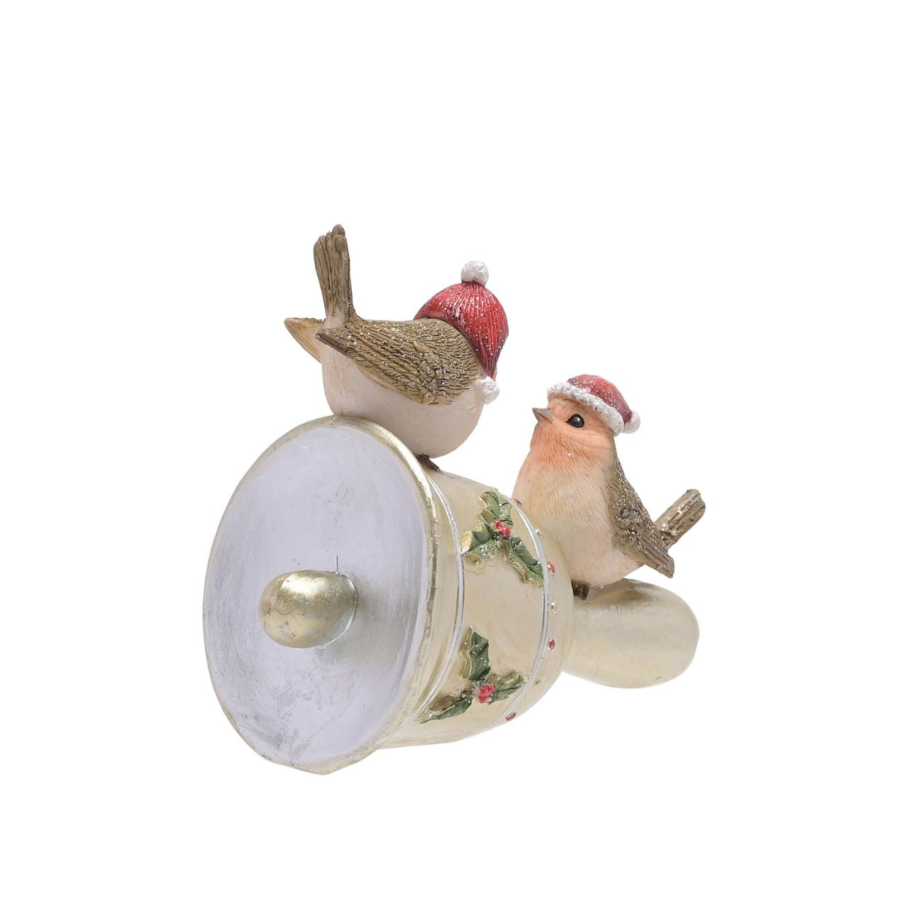 Robins on Gold Bell Christmas Figurine A Robins on a gold bell figurine from THE SEASONAL GIFT CO. This endearing figurine will help to create a fun-filled Winter Wonderland at home this festive period.