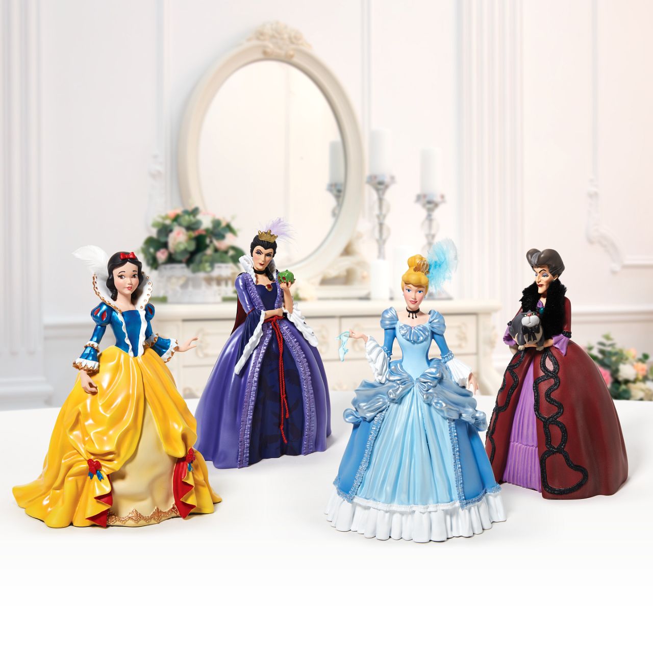 Disney Showcase Lady Tremaine Rococo Figurine Lady Tremaine Rococo Figurine. Cinderella's Step Mother is made from cast stone. Each piece is hand painted and slight colour variations are to be expected which makes each piece unique. Supplied in branded gift box.