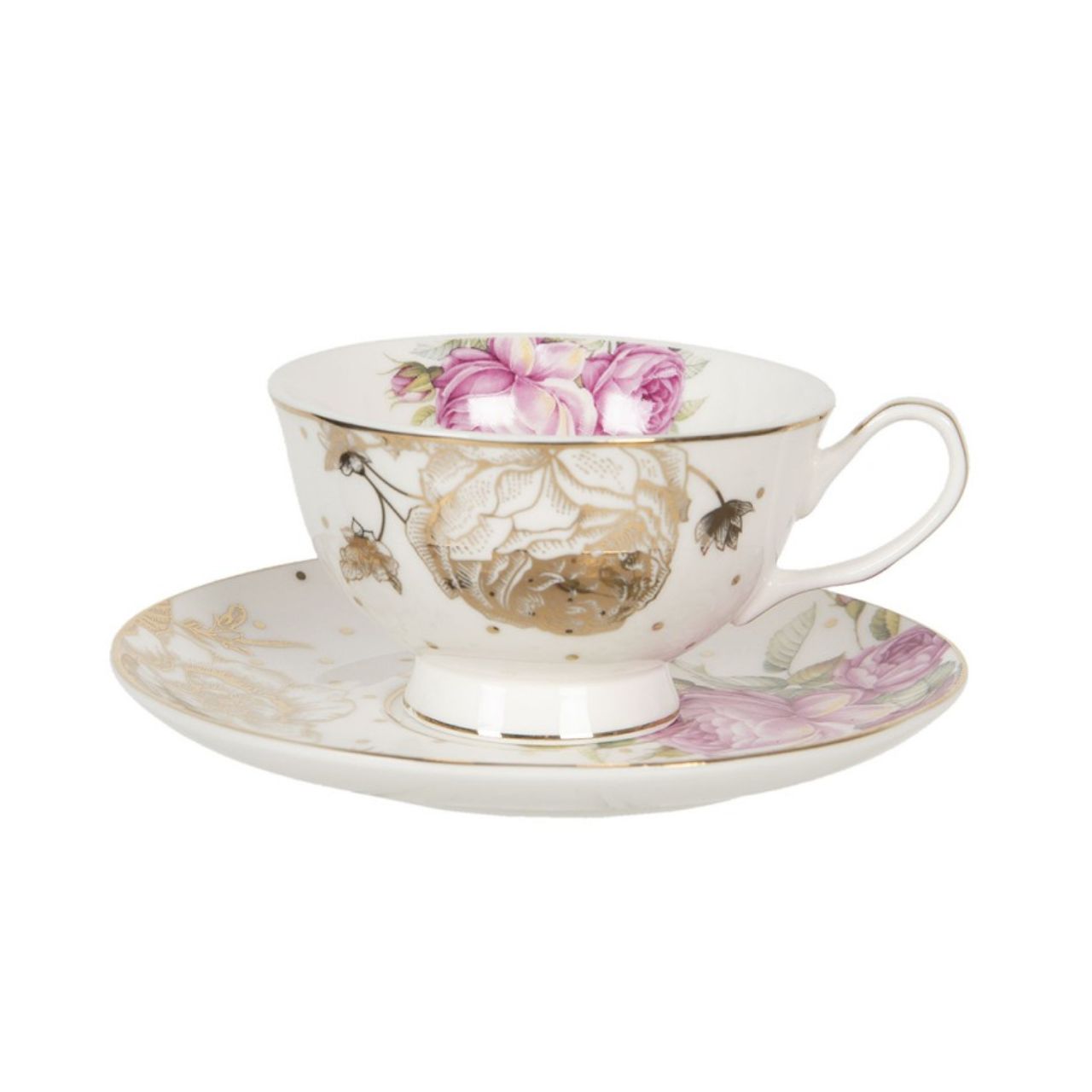 This premium porcelain cup and saucer set features a romantic floral design with pink flowers. Crafted to the highest quality standards, the elegant cup offers a delicate and eye-catching presentation. Enjoy your favourite beverage in style with this romantic cup and saucer set.
