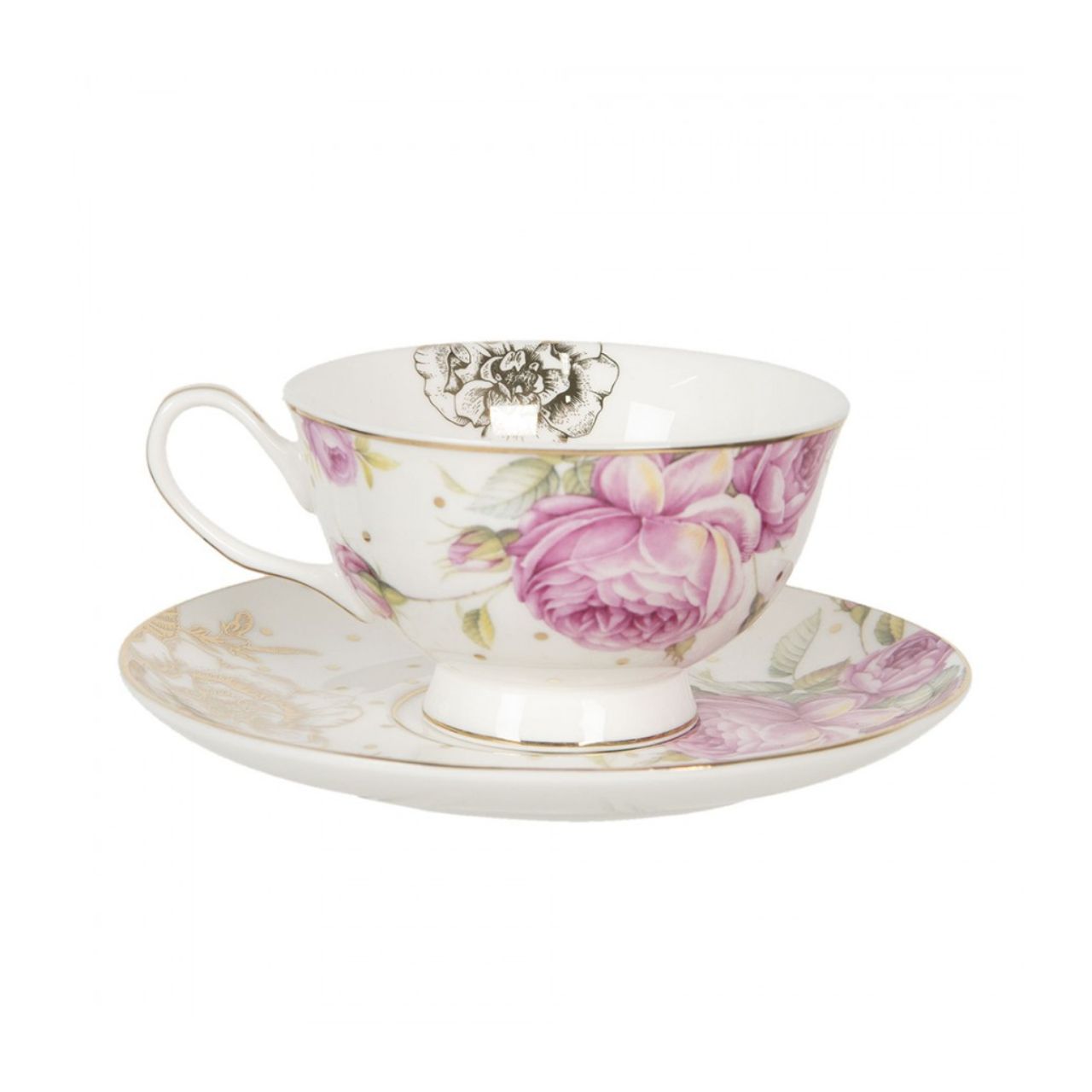 This premium porcelain cup and saucer set features a romantic floral design with pink flowers. Crafted to the highest quality standards, the elegant cup offers a delicate and eye-catching presentation. Enjoy your favourite beverage in style with this romantic cup and saucer set.