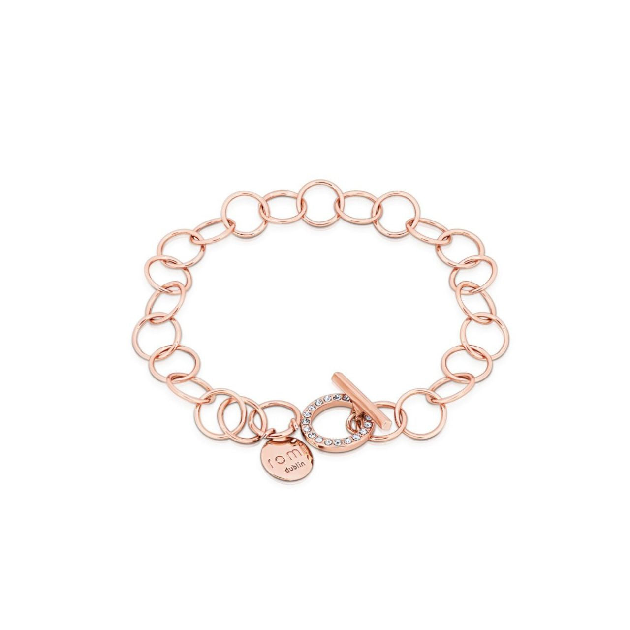 Tipperary Crystal Romi Dublin Rose Gold Circle Bar Light Bracelet Simple and understated this collection has a contemporary and sleek look that will allow you to accessorise with any outfit.
