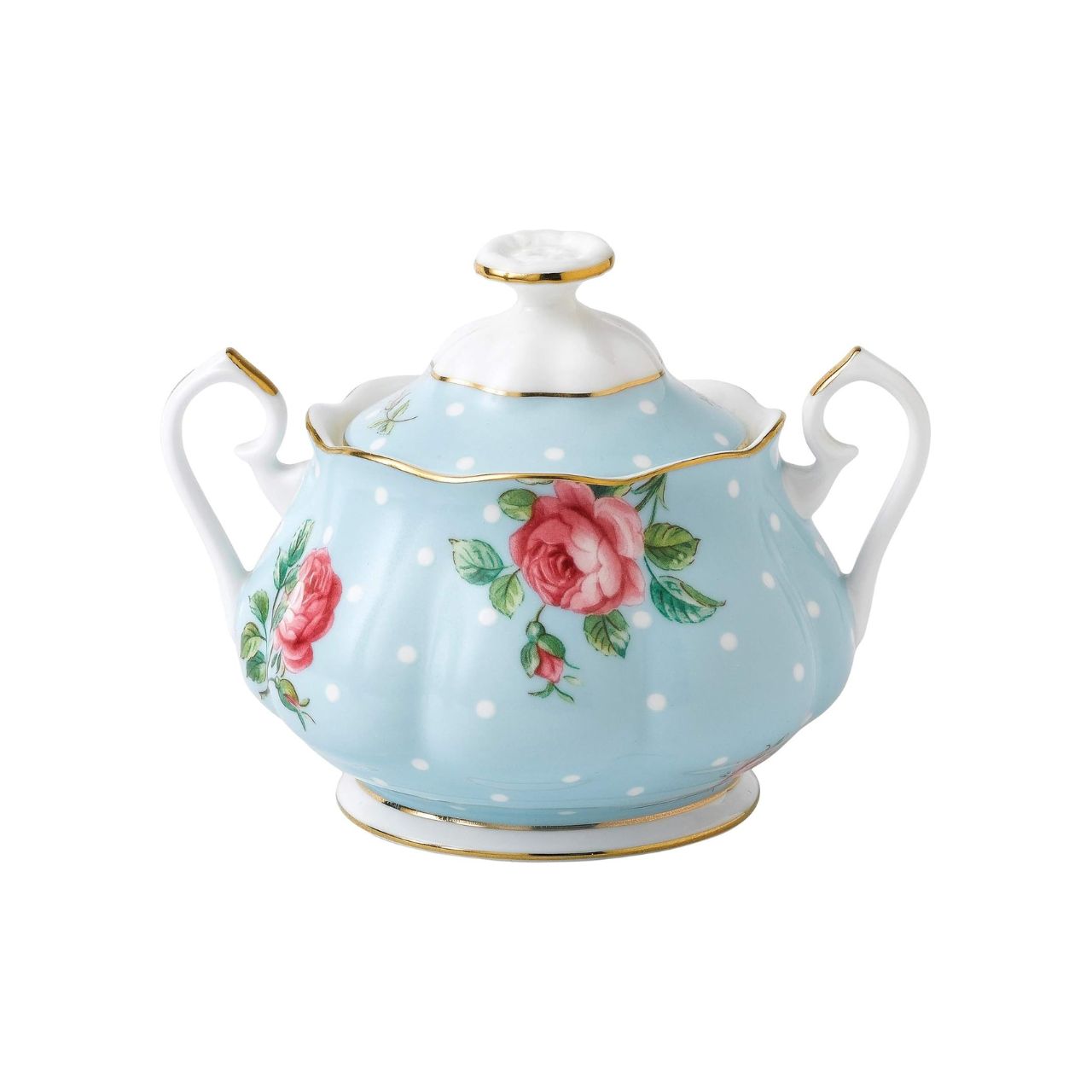 vintage patterns that have made Royal Albert famous the world over. Youthful and exuberant, this beautiful Polka Blue sugar & creamer, all charmingly fashioned in fine bone china and combining classic form with intricate detailing, vibrant colours and a lustrous gold rim.
