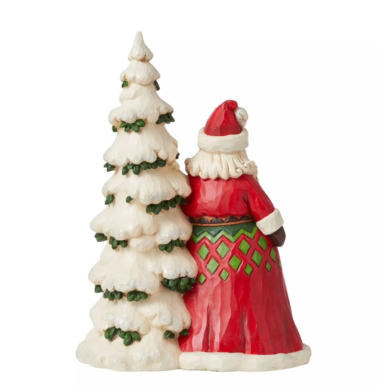 Heartwood Creek Santa by Tree with Toy Sack Figurine Designed by award winning artist Jim Shore as part of the Heartwood Creek Christmas Collection, hand crafted using high quality cast stone and hand painted, this Santa by tree is perfect for the Christmas season.