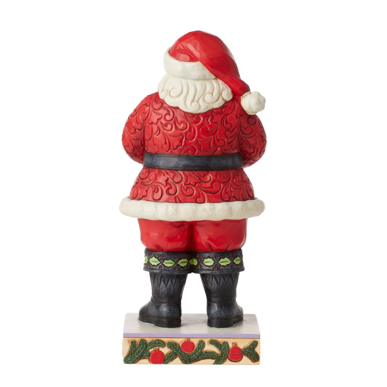 Santa with Robin in Hands Figurine by Jim Shore Wearing holly brimmed boots and rosemaled suit, this Santa statuette delicately holds a Robin in his hands. Widely revered, Robins are thought to represent loved ones lost. Celebrate the Christmas in remembrance and love with Jim Shore. Exclusively available in UK and Europe.