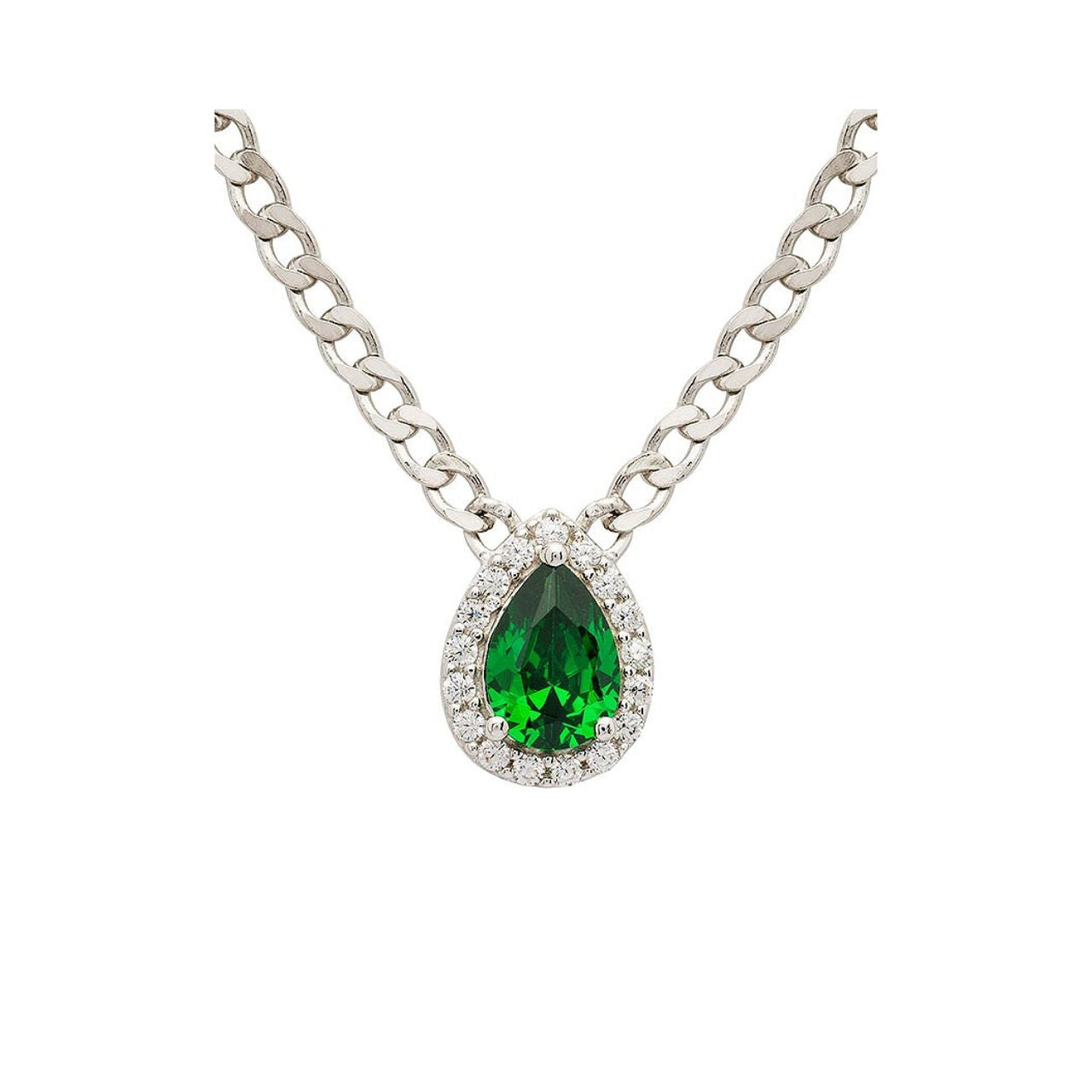 Silver Emerald CZ Halo Necklace by ShanOre