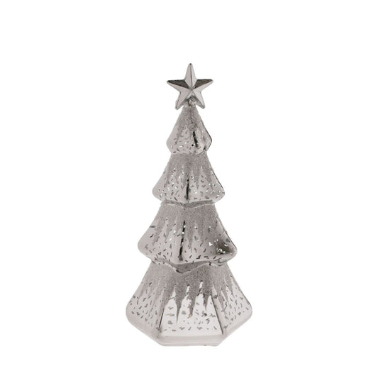 Silver Christmas Tree LED Light  A silver Christmas tree LED light by THE SEASONAL GIFT CO.  This shining silver tree provides gorgeous decoration for Winter Wonderlands at home.