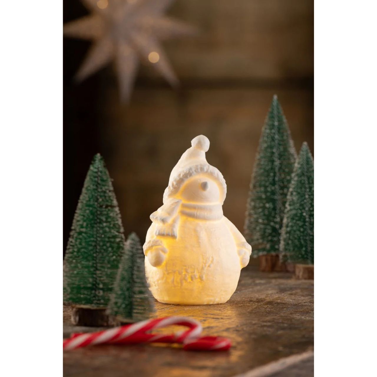 This cute mini snowman LED is battery operated and features a snowy texture which is highlighted when illuminated. Wrapped up in his winter woollies, this snowman LED is the perfect Christmas mood light.