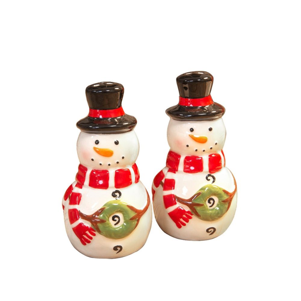 Christmas Festive Snowman Salt & Pepper Shakers Bring some extra festive cheer to the Christmas dinner table with these hand painted ceramic snowman salt & pepper shakers. From the North Pole Novelties Co. by Santa's Workshop - the one stop shop for Christmas cheer!
