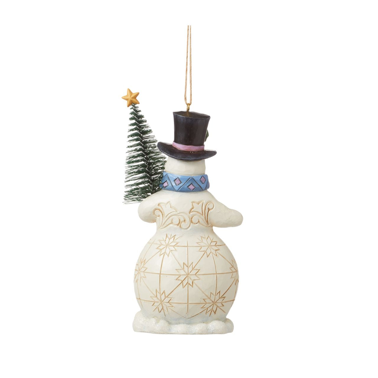 Snowman with Tree Christmas Hanging Ornament  Celebrate Christmas with this beautiful hand crafted and hand painted Snowman with Tree Hanging Ornament. Decorate your Christmas Tree with this intricate hanging ornament.