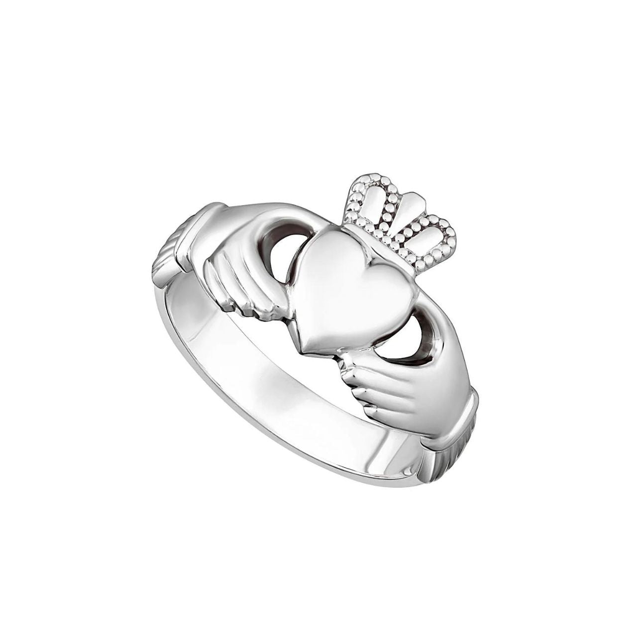 This sterling silver heavy Claddagh ring for men has been Irish hallmarked in Dublin Castle. The Claddagh’s symbols represent love (heart), friendship (hands) and loyalty (crown), and echo the words of the Irish sailor who first crafted it for his sweetheart: “With these hands I give you my heart, and I crown it with my love”. This sterling silver ring would make a perfect gift for a loved one.