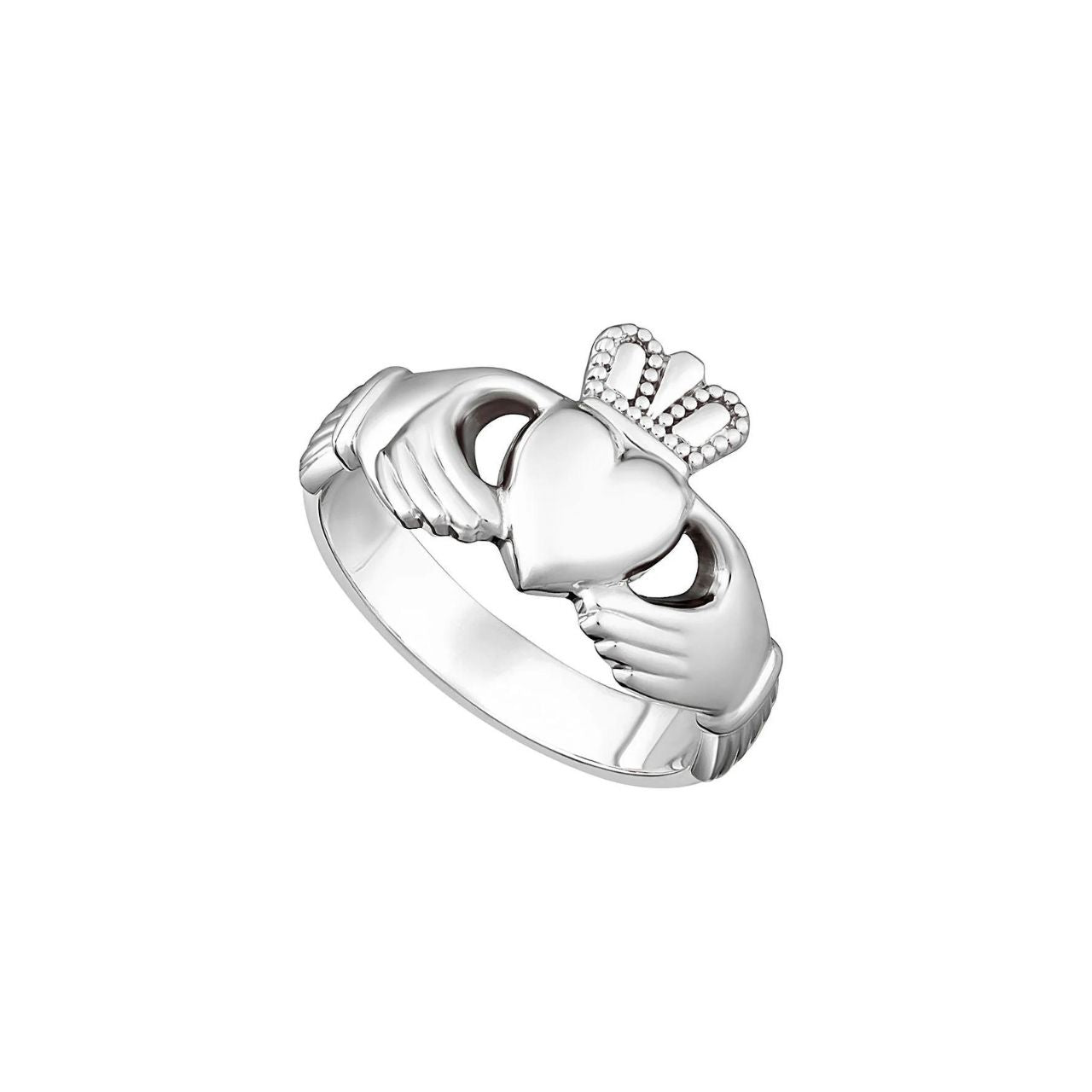 This sterling silver heavy Claddagh ring for men has been Irish hallmarked in Dublin Castle. The Claddagh’s symbols represent love (heart), friendship (hands) and loyalty (crown), and echo the words of the Irish sailor who first crafted it for his sweetheart: “With these hands I give you my heart, and I crown it with my love”. This sterling silver ring would make a perfect gift for a loved one.