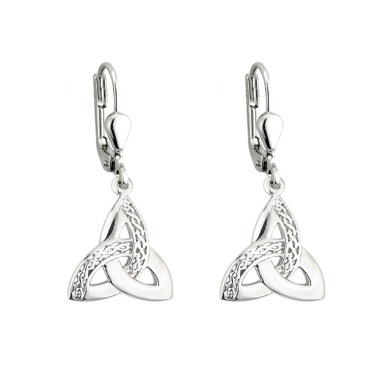 Sterling Silver Trinity Knot Drop Earrings by Solvar These precious sterling silver drop earrings feature the iconic Trinity Knot, and have been Irish hallmarked in Dublin Castle. The Trinity Knot dates back to monks who worked devotedly to illustrate the gospels, with the circular design (with no beginning and no end) representing eternal life and endless love.