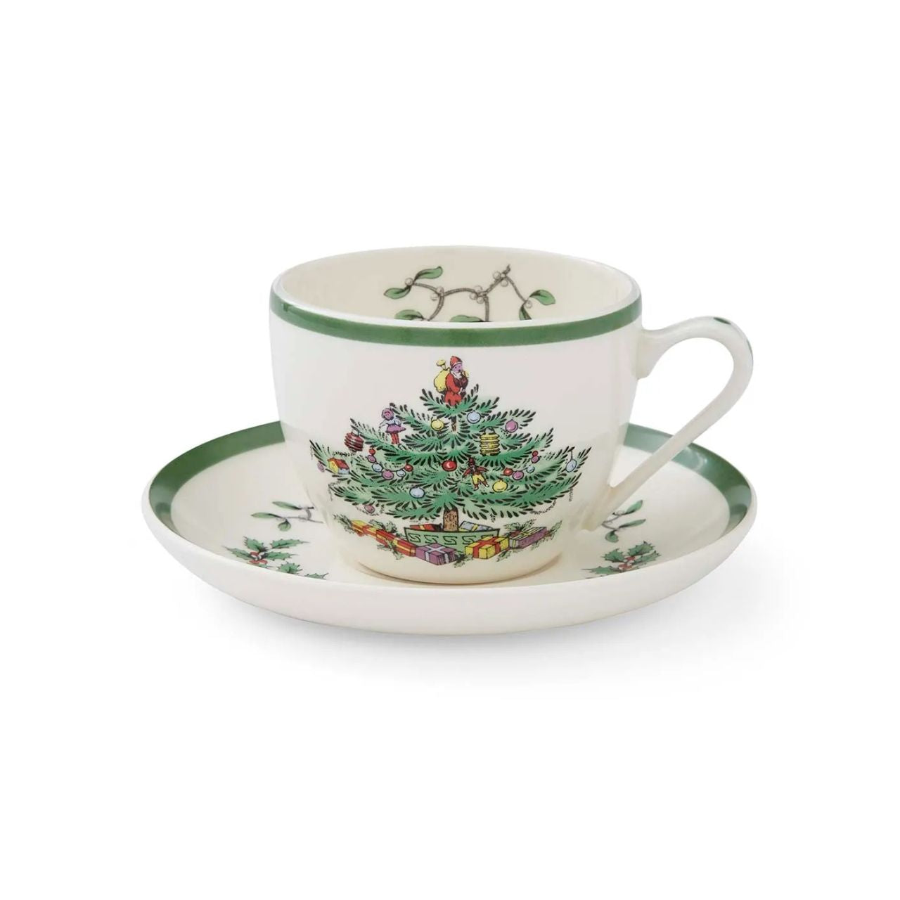 Catch up with family and friends over a cup of tea and a slice of cake this Christmas with this festive cup and saucer set. Each cup in the set features the traditional Christmas Tree design by Spode, with colourful baubles and presents for lucky children.