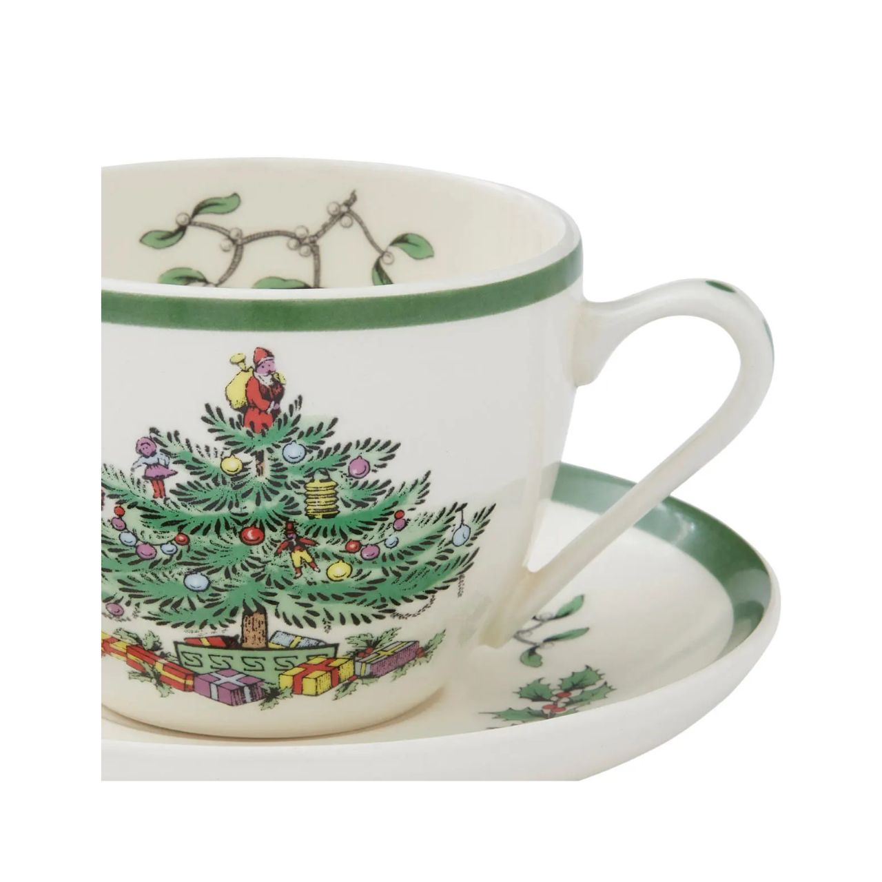 Catch up with family and friends over a cup of tea and a slice of cake this Christmas with this festive cup and saucer set. Each cup in the set features the traditional Christmas Tree design by Spode, with colourful baubles and presents for lucky children.