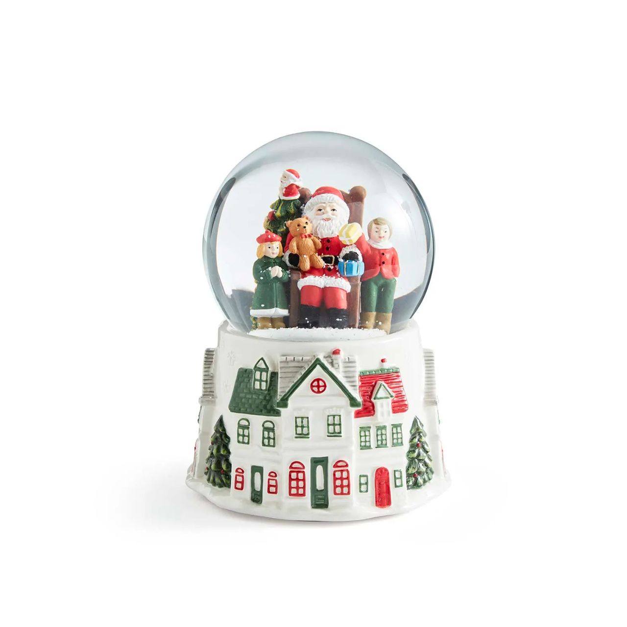 Step into a winter wonderland with this enchanting Christmas Tre Village Snow globe from Spode. Inside the glass globe, Santa Clause, laden with gifts, delights a group of children in a scene of pure holiday magic.