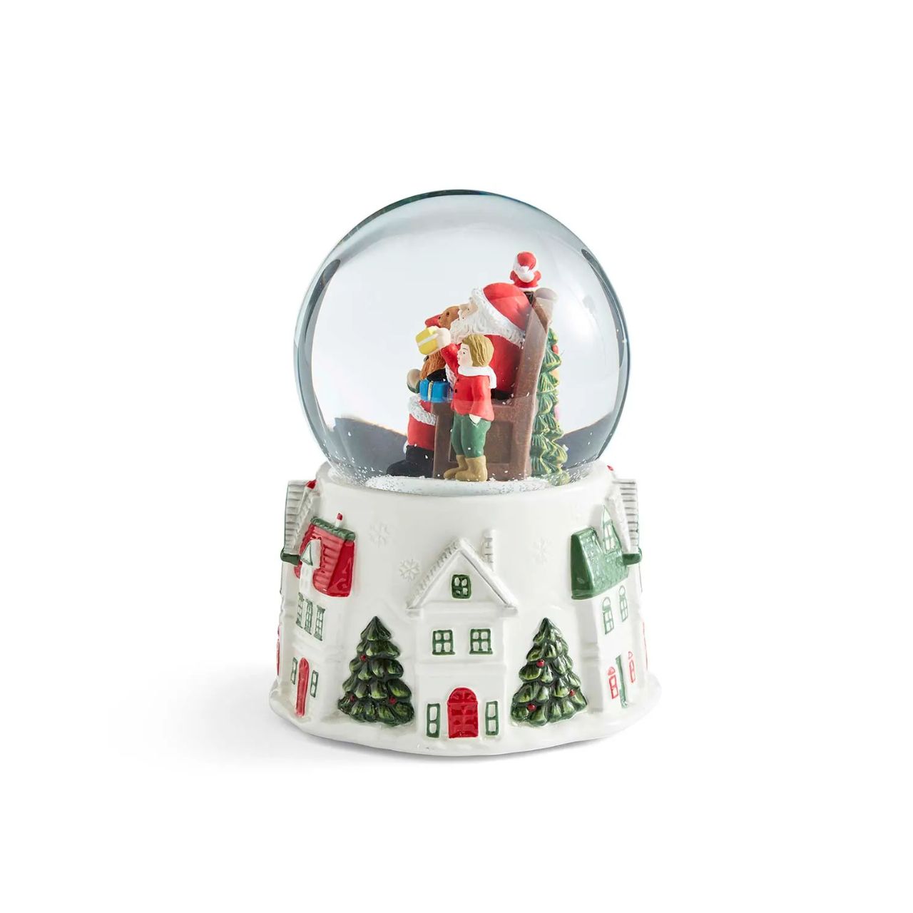 Step into a winter wonderland with this enchanting Christmas Tre Village Snow globe from Spode. Inside the glass globe, Santa Clause, laden with gifts, delights a group of children in a scene of pure holiday magic.