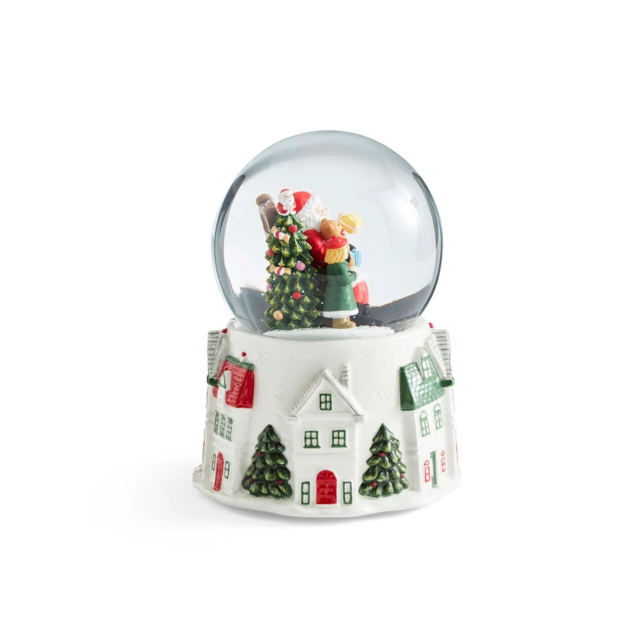 Step into a winter wonderland with this enchanting Christmas Tre Village Snow globe from Spode. Inside the glass globe, Santa Clause, laden with gifts, delights a group of children in a scene of pure holiday magic.