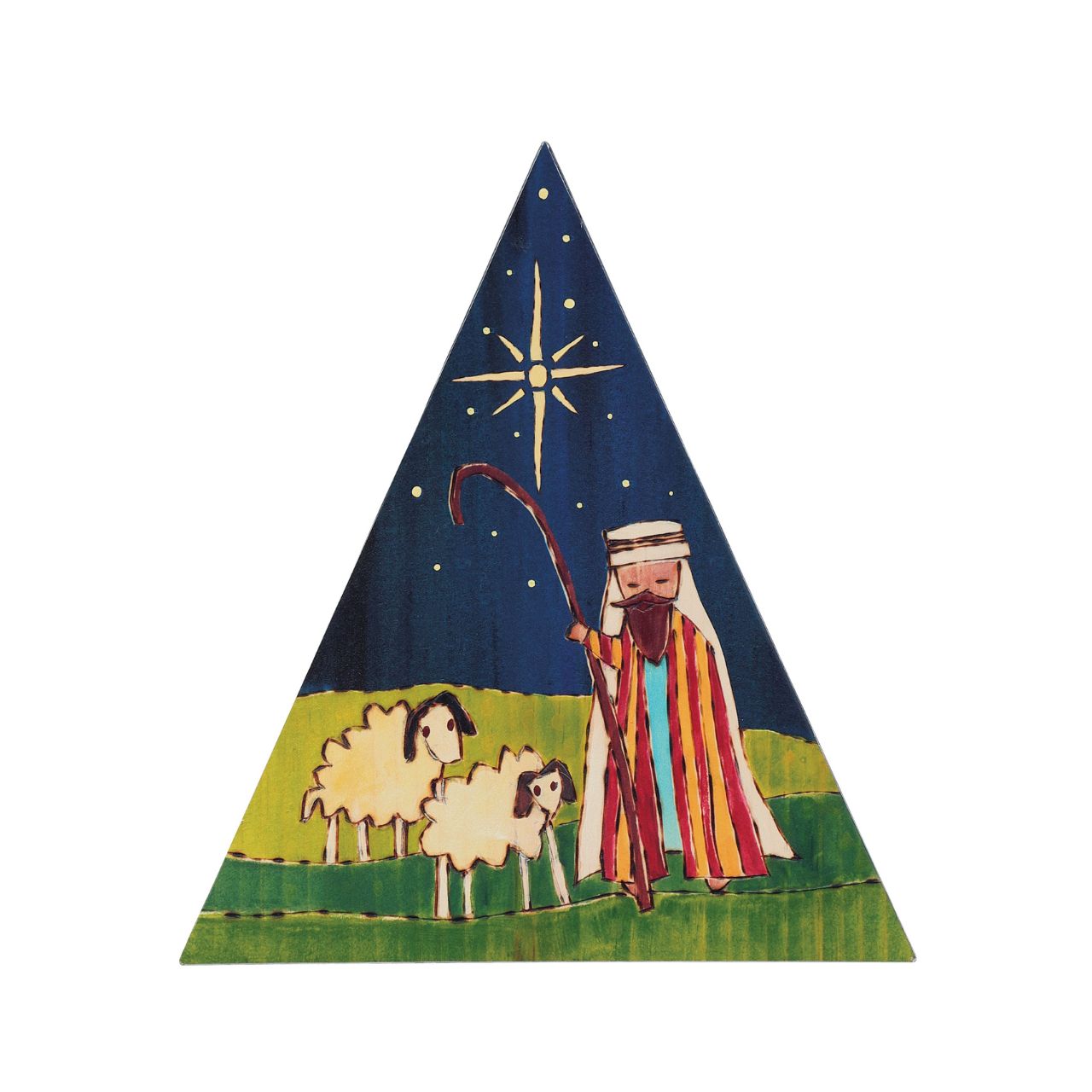 Stephanie Burgess Nativity Triangle Table Décor Painted Peace. Designed by Stephanie Burgess, each colourful piece in the collection has been designed to create feelings of peace and love in your home. This Nativity Triangle Table Décor is made from metal and is the perfect accessory for your home. The perfect gift for loved ones.