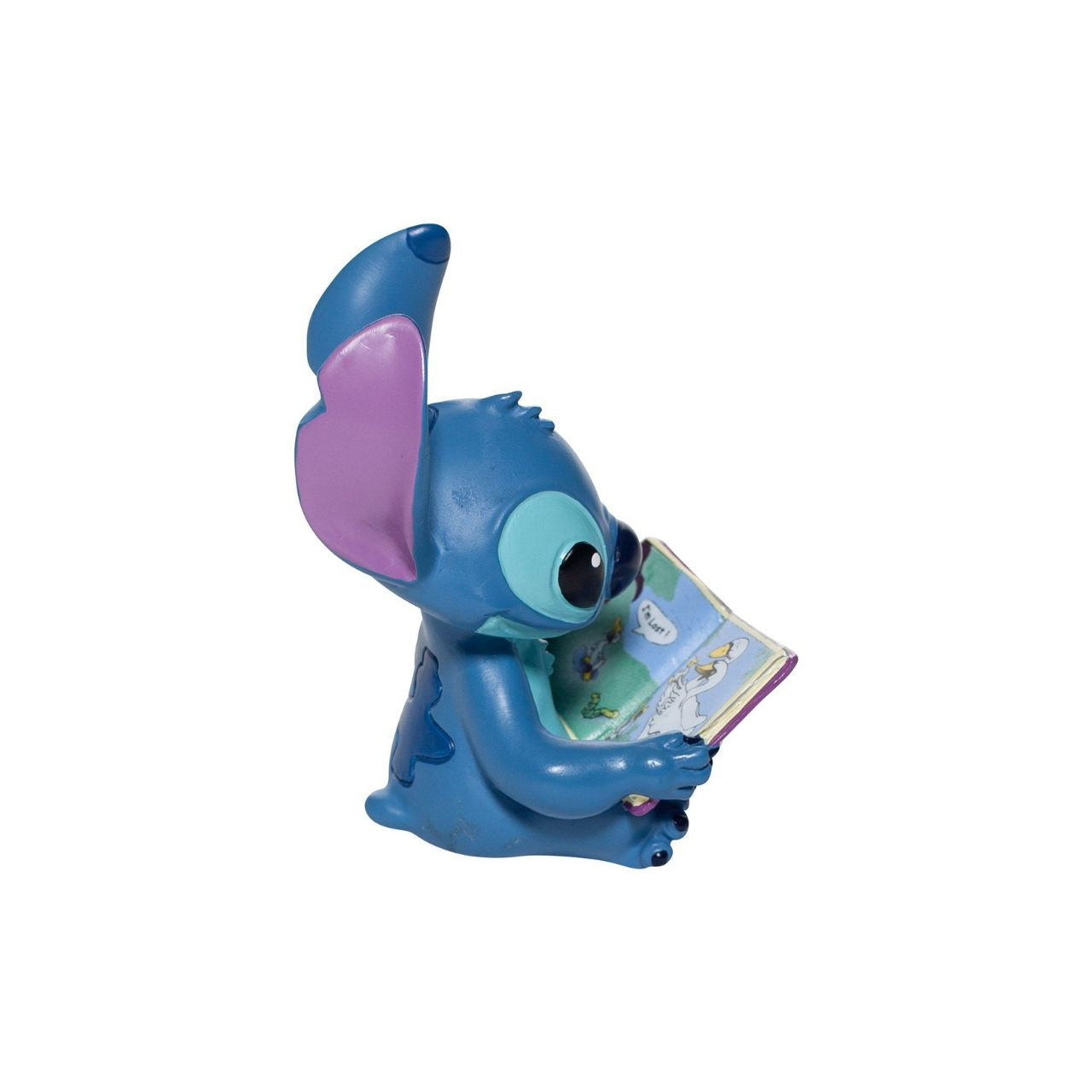Disney Showcase Stitch Book Figurine Even adorable Stitch loves a good read. Yes he is cute, charismatic and clever. Ohana means family , making this delightful Stitch a much welcomes addition to the collection of six minis . Hand-painted and hand crafted, Stitch is supplied in a windowed branded gift box.