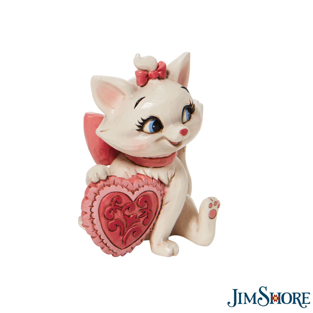 Jim Shore The Aristocats Marie Heart Mini Figurine The 1970 Walt Disney classic, The Aristocats, followed three kittens and their mother across the Parisian countryside after being cat-napped from their home. Marie, the only daughter of the bunch, holds a pink heart in this sweet Jim Shore figurine. Packaged in a branded gift box.