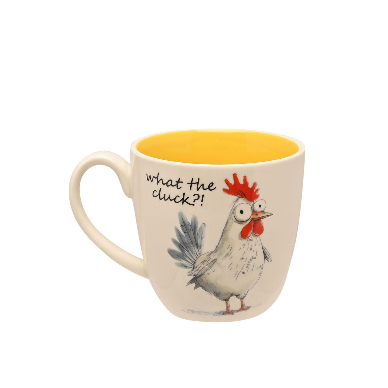 The Funny Farm Mug - "What the Cluck" brings farmyard fun to the morning cuppa, featuring an expressive rooster character that captures the playful spirit of this much-loved collection.