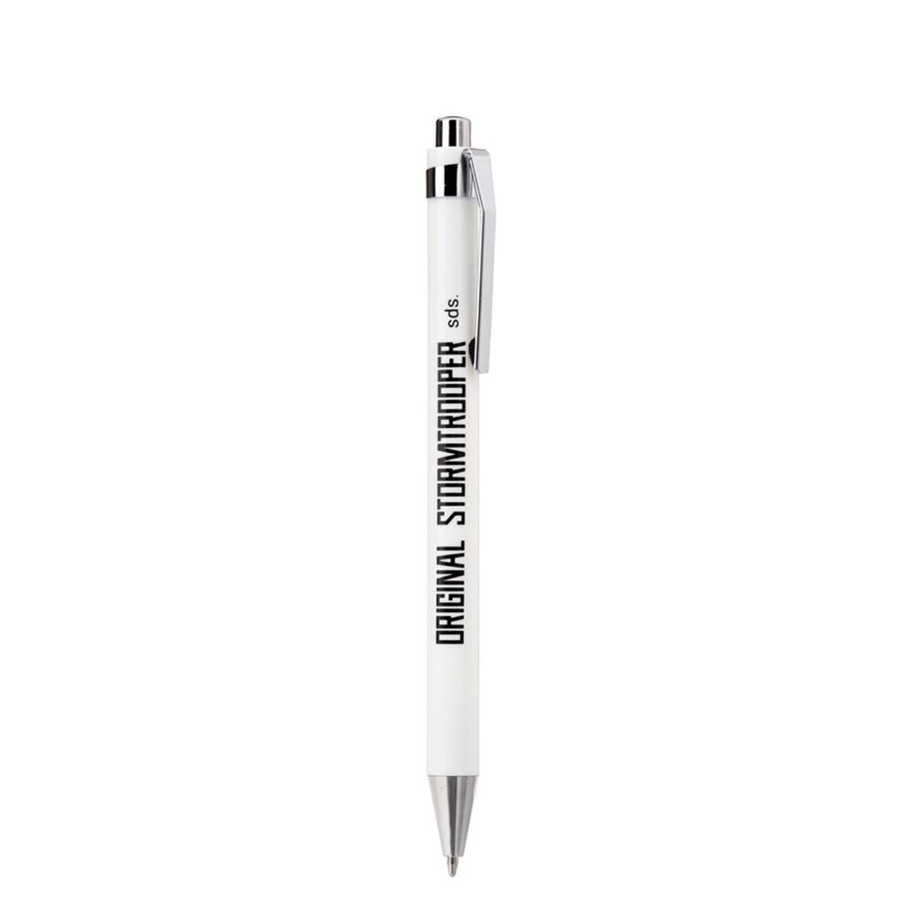The Original Stormtrooper Pen Twin Set Bring your writing projects to life with this officially licensed pair of Stormtrooper pens. Featuring a black ink refill and durable metal construction, this set is perfect for everyday use. The unique design makes it ideal for any Star Wars fan.