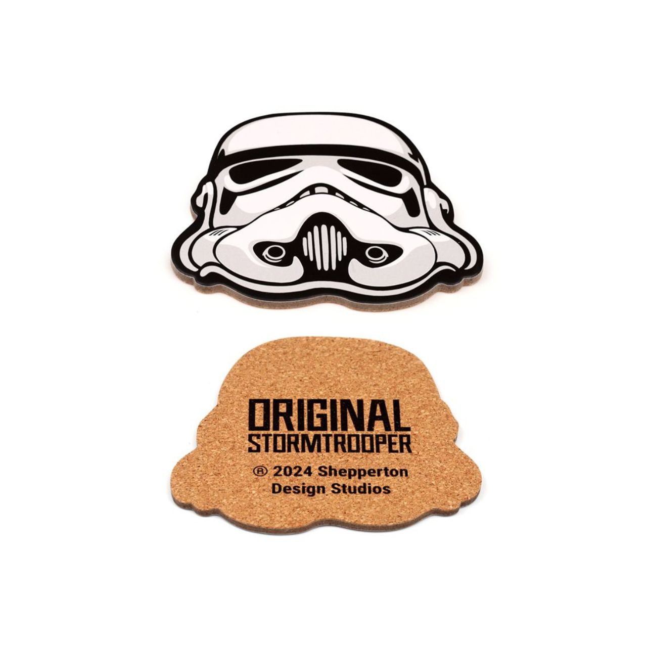 Protect your tabletops with The Original Stormtrooper Set of 4 Cork Coasters. Made with high-quality cork, these coasters are durable and absorbent, preventing any damage caused by hot or cold beverages. Their sleek design featuring the iconic Stormtrooper is perfect for any Star Wars fan.