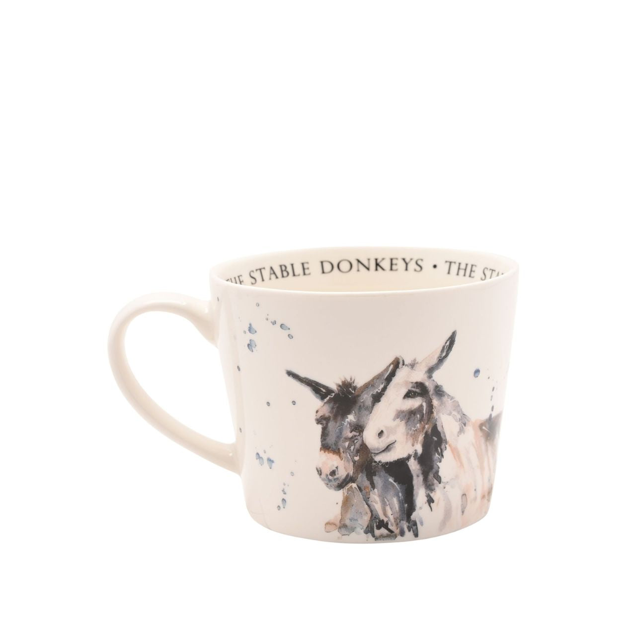 The Meg Hawkins Cup - Donkeys is a ceramic mug perfect for animal lovers and countryside enthusiasts.