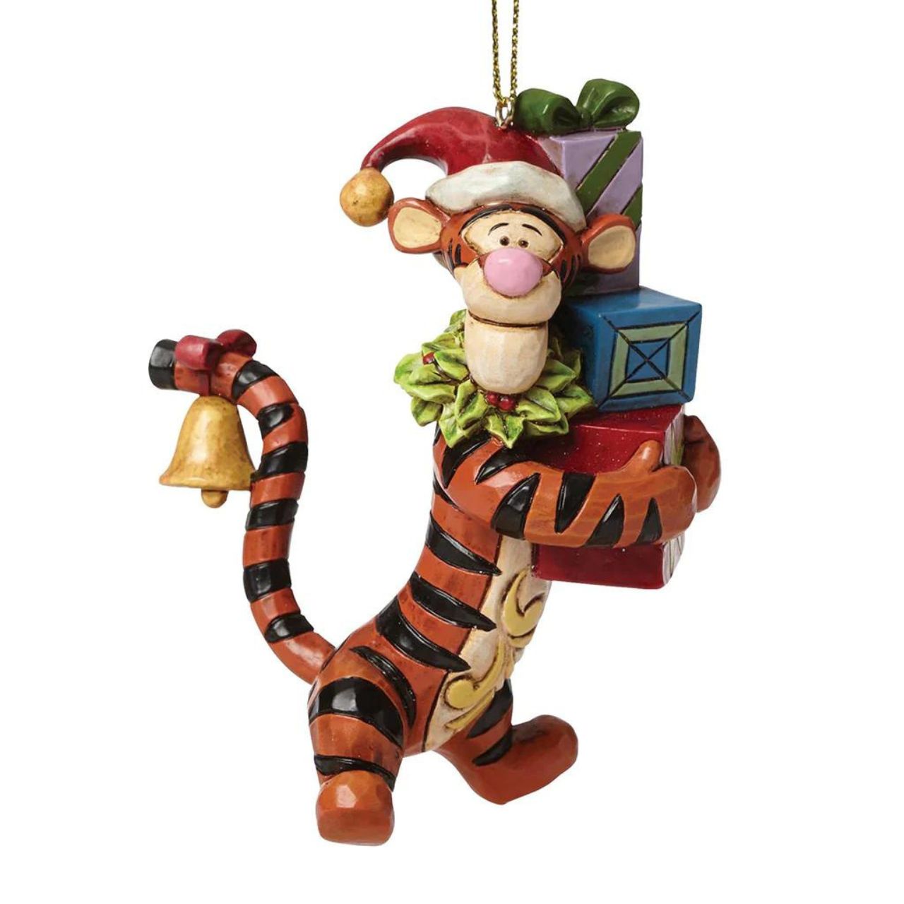 Disney Traditions Tigger Hanging Ornament  This hanging ornament shows that Tigger will do anything for ole St. Nick! Designed by award winning artist and sculptor, Jim Shore for the Disney Traditions brand. The hanging ornament is made from cast stone.