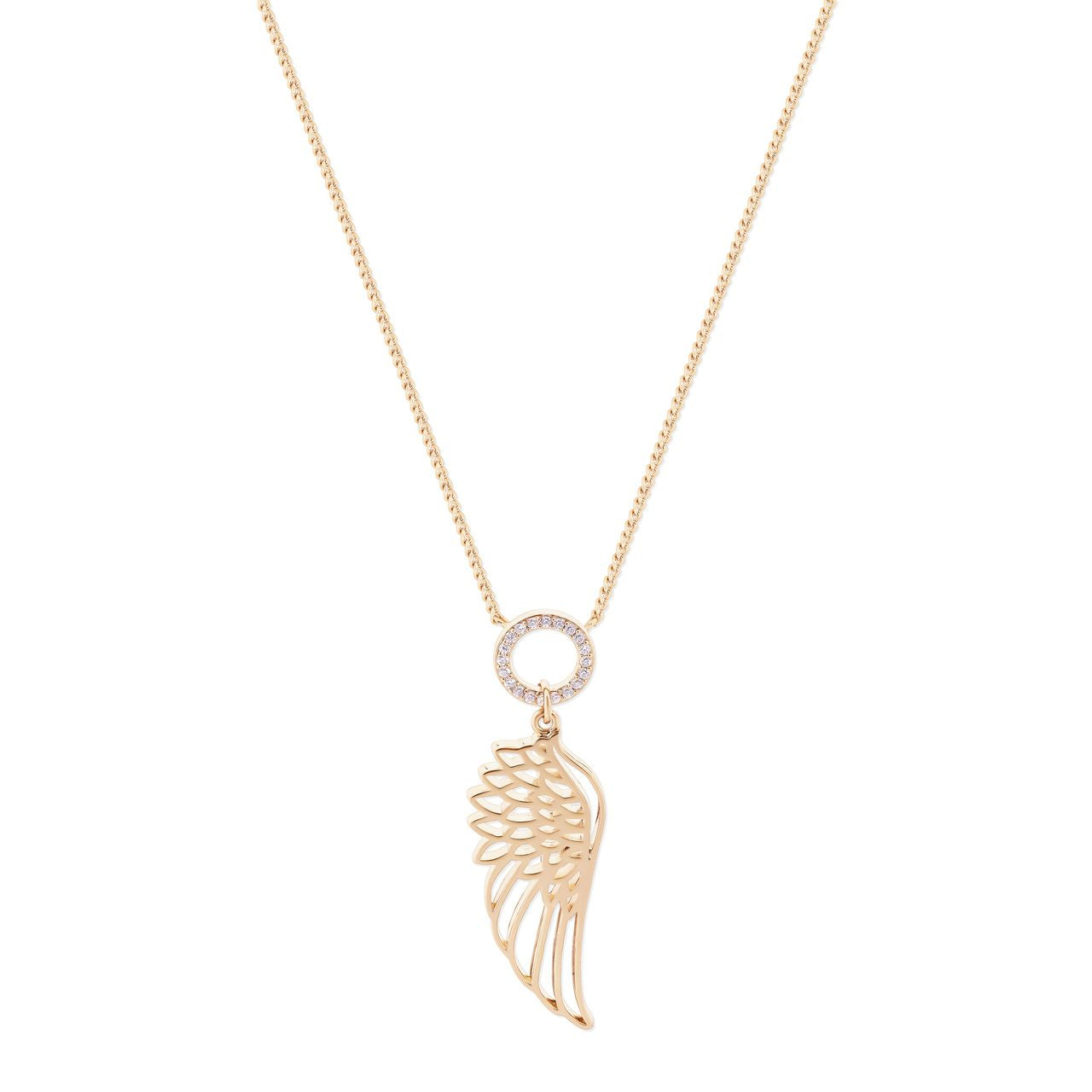 This exquisite Tipperary Angel Wing & Crystal Circle Pendant Gold will bring a touch of elegance to any outfit. Crafted with a detailed angel wing and sparkling crystal circle, this pendant offers a unique and sophisticated look.