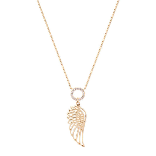 This exquisite Tipperary Angel Wing &amp; Crystal Circle Pendant Gold will bring a touch of elegance to any outfit. Crafted with a detailed angel wing and sparkling crystal circle, this pendant offers a unique and sophisticated look.
