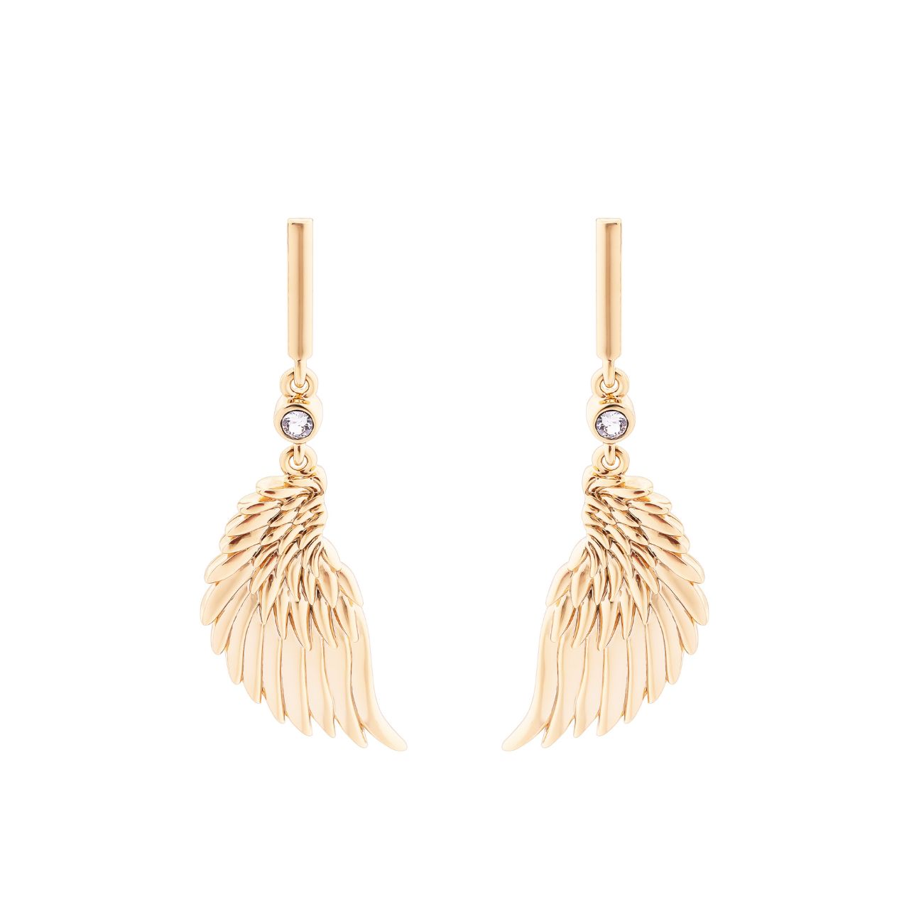 Add a touch of elegance to any outfit with the Tipperary Angel Wing Mini Gold Earring Bar & Crystal. These stunning earrings feature delicate angel wing design in gold, accented with sparkling crystals. Perfect for any occasion, these earrings are a must-have for any fashion-forward individual.
