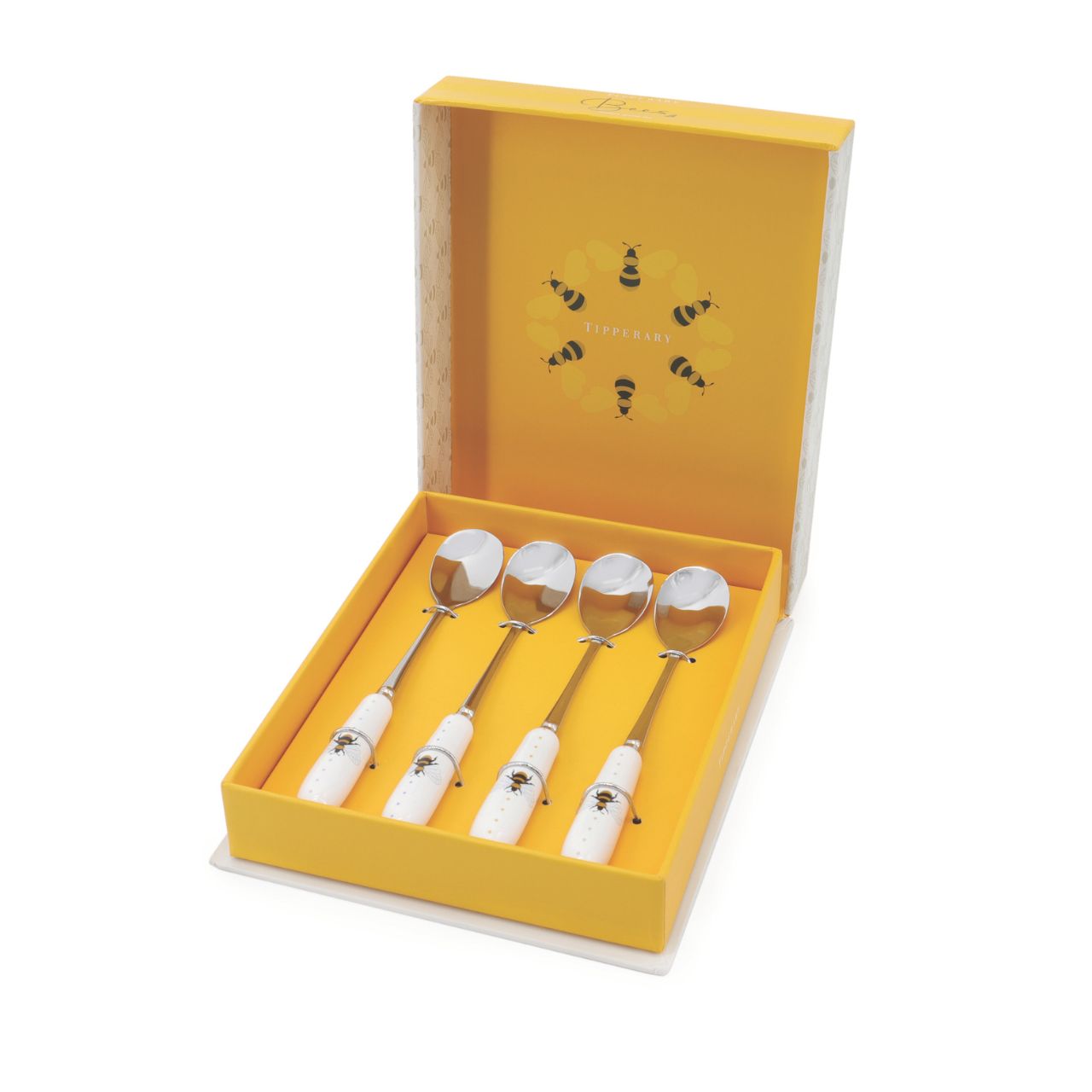 Bee S/4 Dessert Spoons presented in a subtle compact storage box.