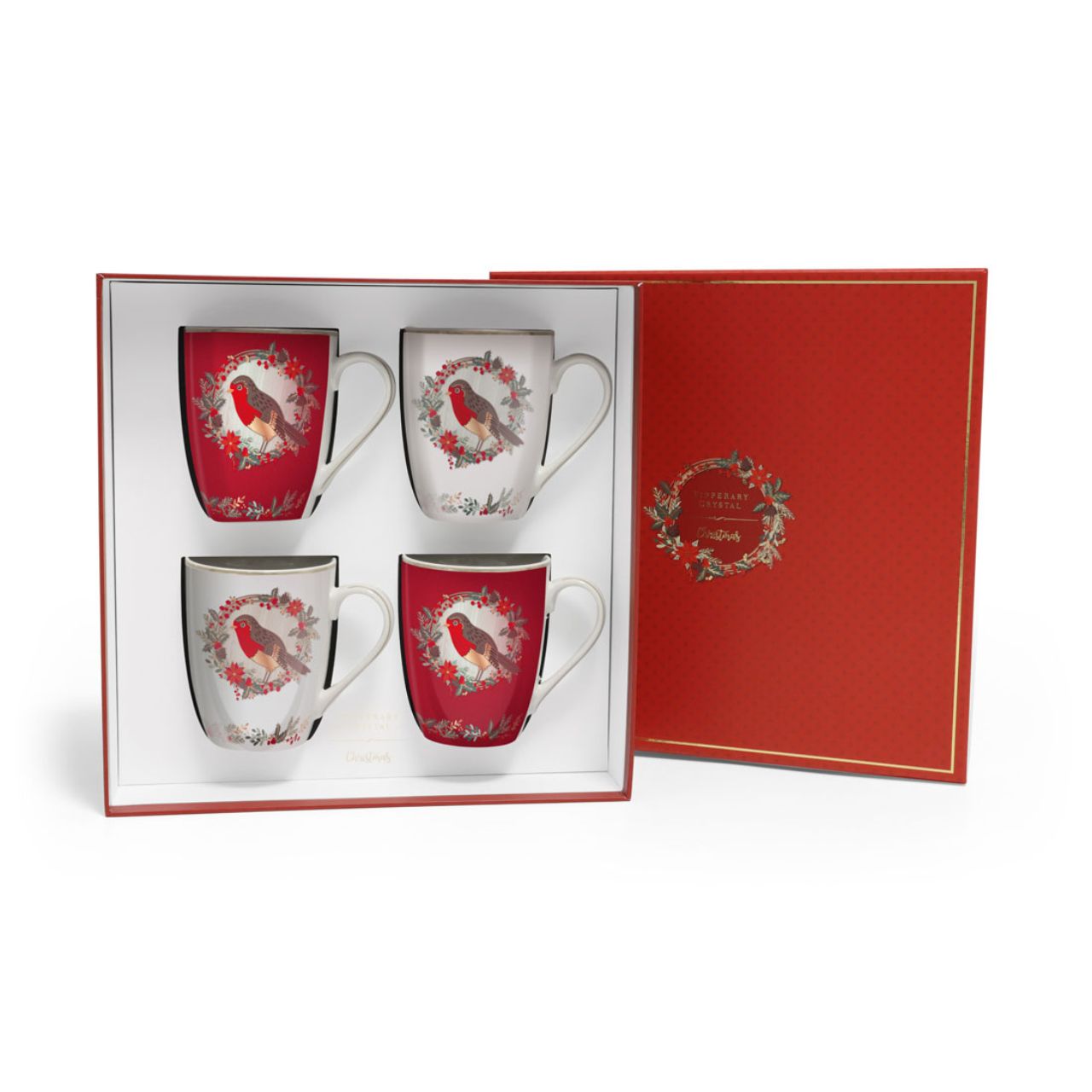 Birdy Set of 4 Christmas Robin Mugs by Tipperary Crystal Gather your loved ones for a holiday celebration to remember. Our Christmas Tableware is made to bring festive happiness to lunch, dinner and every meal in between.