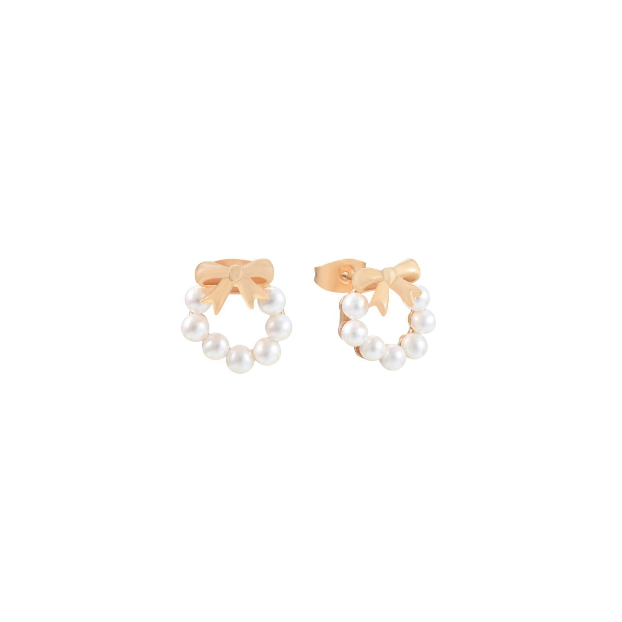 The Tipperary Bow Pearl Earrings in Gold showcase expert craftsmanship with a graceful bow design paired with luminous pearls. These earrings offer a sophisticated yet understated look, ideal for enhancing both everyday wear and special occasions.