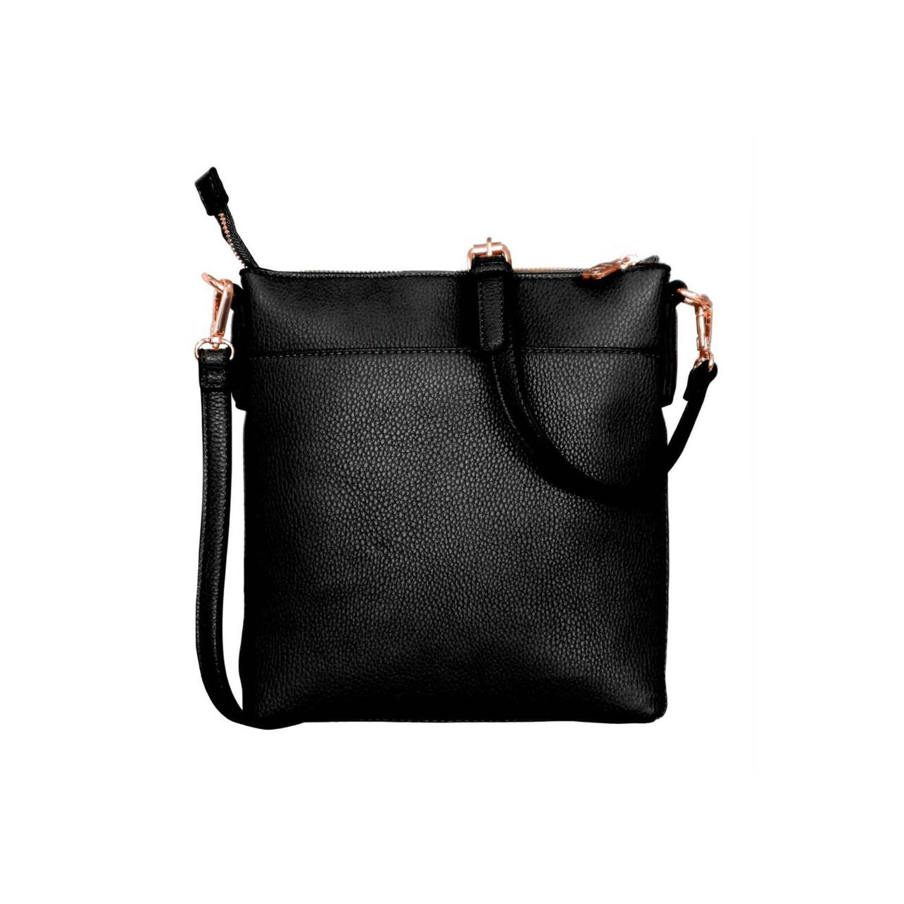 The versatile and trendy Chelsea can be worn as a cross body and also over the shoulder. The Chelsea has an adjustable strap and easily accessible outside pocket and secure front zip pocket. Metal hardware detail finish off this stylish bag in rose gold or yellow gold.