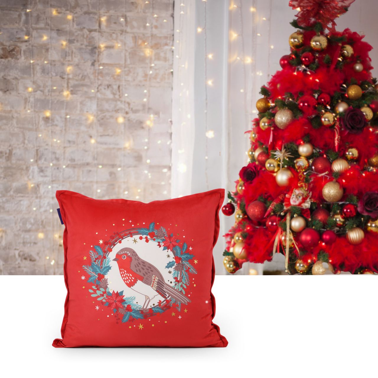 Christmas Cushion - Robin by Tipperary Crystal  Gather your loved ones for a holiday celebration to remember. We just Love Christmas! The festive season, the giving of gifts, creating memories and being together with family and loved ones. Have lots of fun with our lovingly designed and created Christmas decorations, each one has a magic sparkle of elf dust!