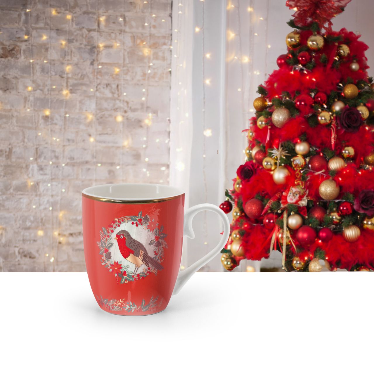 Single Christmas Mug - Robin by Tipperary Crystal  Gather your loved ones for a holiday celebration to remember. Our Christmas Tableware is made to bring festive happiness to lunch, dinner and every meal in between.