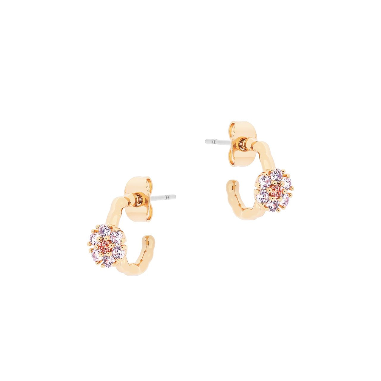 Daisy Hoop Earrings Gold by Tipperary These chic hoop earrings feature daisy designs for a classic, timeless look. With their understated elegance, these earrings are perfect for day-to-night wear.