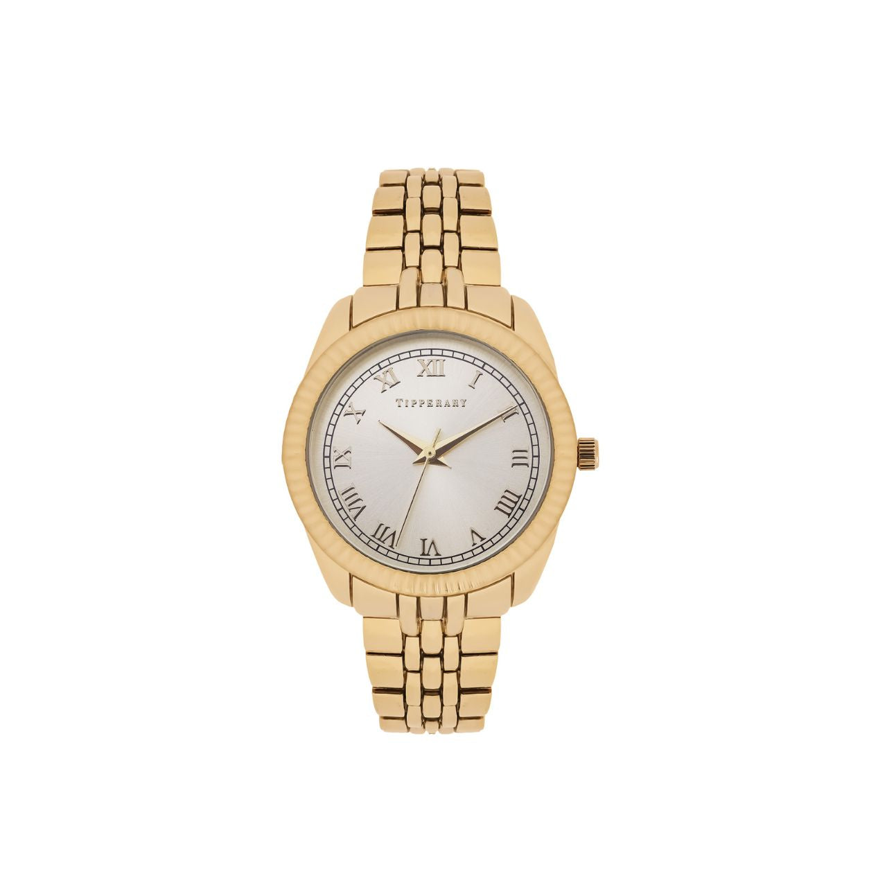 Crafted by the designers at Tipperary, The Enchanted Watch captures the essence of classic beauty with a warm, all-gold finish. Its lustrous gold dial features elegant Roman numeral hour markers, framed by delicate edge detailing that adds a subtle touch of sophistication.