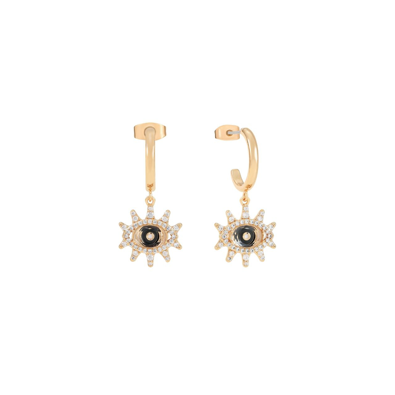 Protect yourself in style with these striking Tipperary Evil Eye CZ Inset Earrings in gleaming gold. Featuring shimmering cubic zirconia stones set into an iconic evil eye design, these earrings blend timeless symbolism with contemporary elegance.
