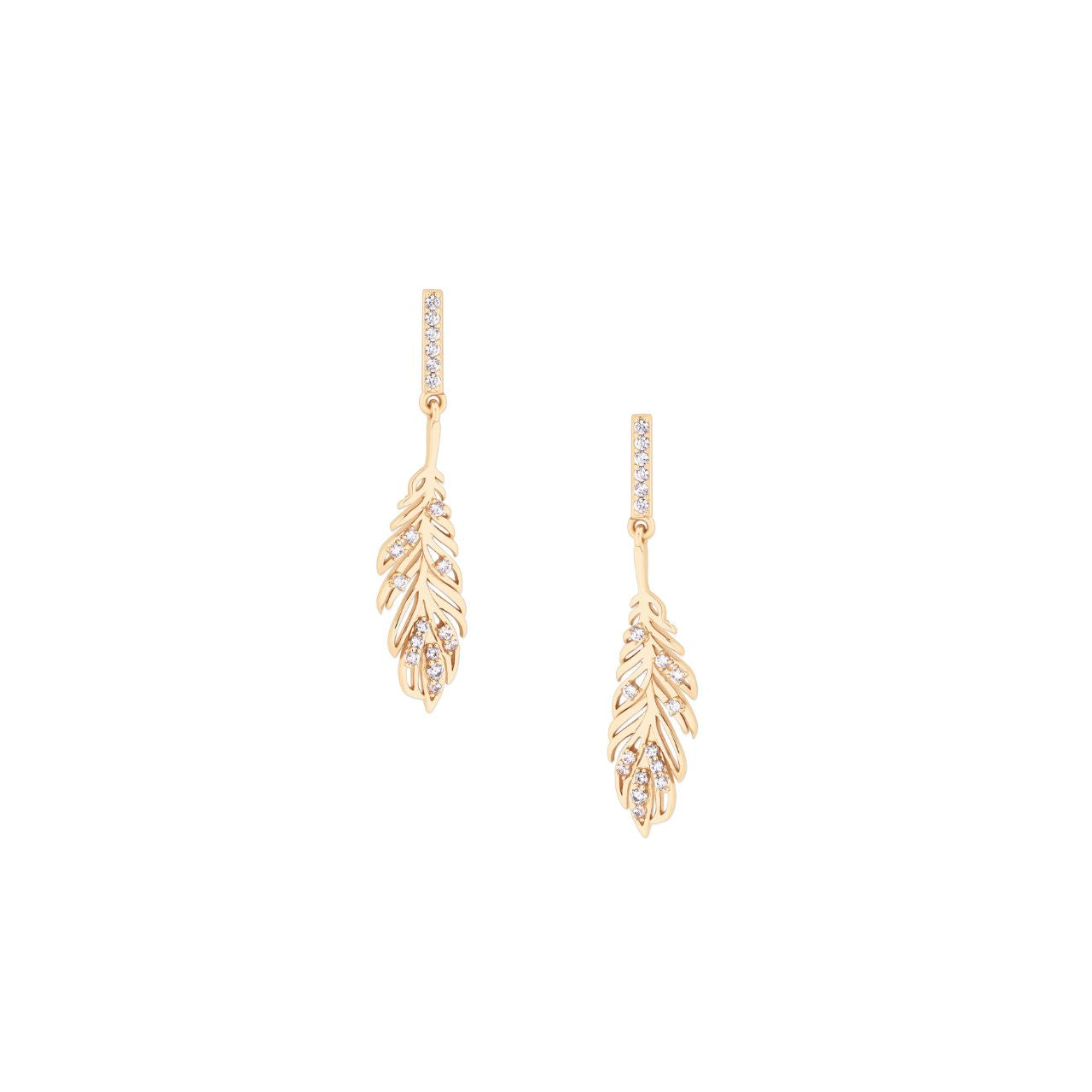 Elevate your elegance with the Tipperary gold Feather Earrings, crafted with delicately inset with sparkling cubic zirconia. These refined earrings combine timeless feather-inspired design with shimmering accents, adding a graceful touch to any ensemble.