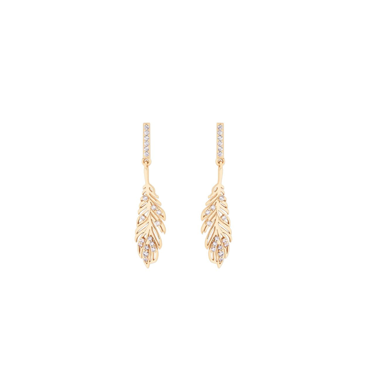 Elevate your elegance with the Tipperary gold Feather Earrings, crafted with delicately inset with sparkling cubic zirconia. These refined earrings combine timeless feather-inspired design with shimmering accents, adding a graceful touch to any ensemble.