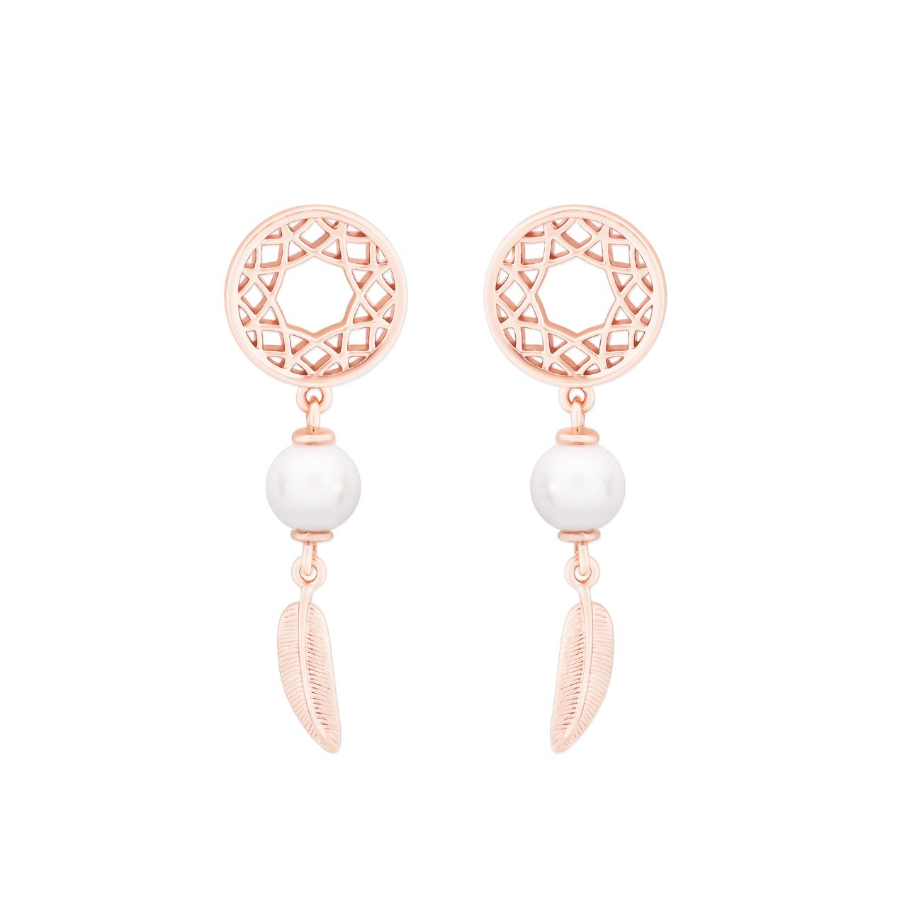 Feather & Pearl Boho Earrings Rose Gold by Tipperary These elegant Feather & Pearl Boho Earrings Rose Gold from Tipperary are the perfect way to show off your unique style. Crafted with a timeless design, they feature stunning rose gold hardware and beautiful pearl and feather details to add a touch of classic glamour to your look.