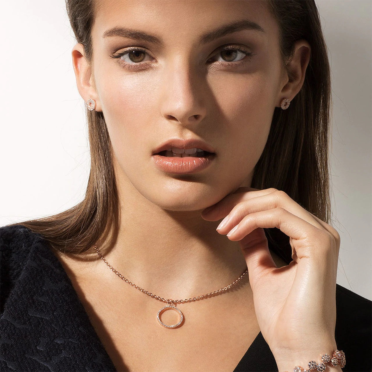 Tipperary Crystal Forever Moon Earrings Rose Gold These sophisticated clear crystal stud earrings are the perfect accompaniment to the Forever moon pendant. Each rose gold post earring features an open circle fully lined with 24 dazzling clear cut crystals and comfortably secured with push backs.