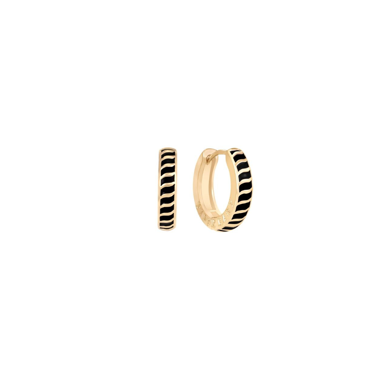 Add a touch of elegance to your outfit with the Tipperary Halo Eclipse Mini Black Enamel Hoop Earrings in Gold. These beautifully designed earrings feature a halo eclipse design with black enamel detailing, making them a versatile and sophisticated choice for any occasion.