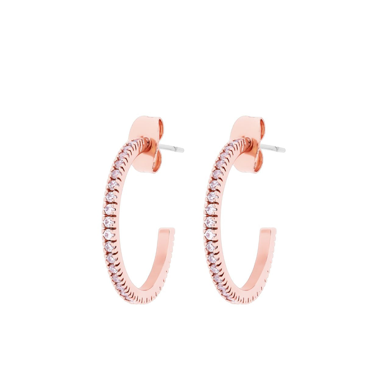 Hoop Earrings Pave Set Rose Gold by Tipperary Introducing the Tipperary Hoop Earrings Pave Set Rose Gold—a stunning accessory crafted with rose gold material, pave set stones, and finished with a hoop closure to provide a secure fit. These earrings will add a sophisticated twist to any look.