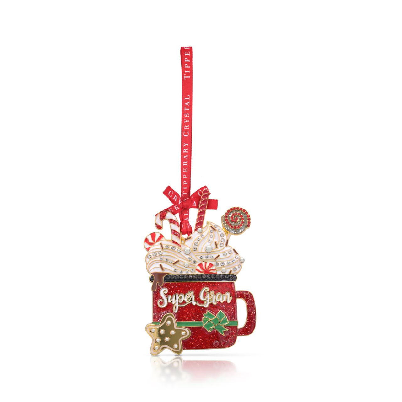 Loved One's Christmas Decoration Super Gran by Tipperary For your Gran this fantastic Christmas decoration is the perfect Christmas gift. A Hot drink with sparkles and crystal design will make sure she has a smile on her face.