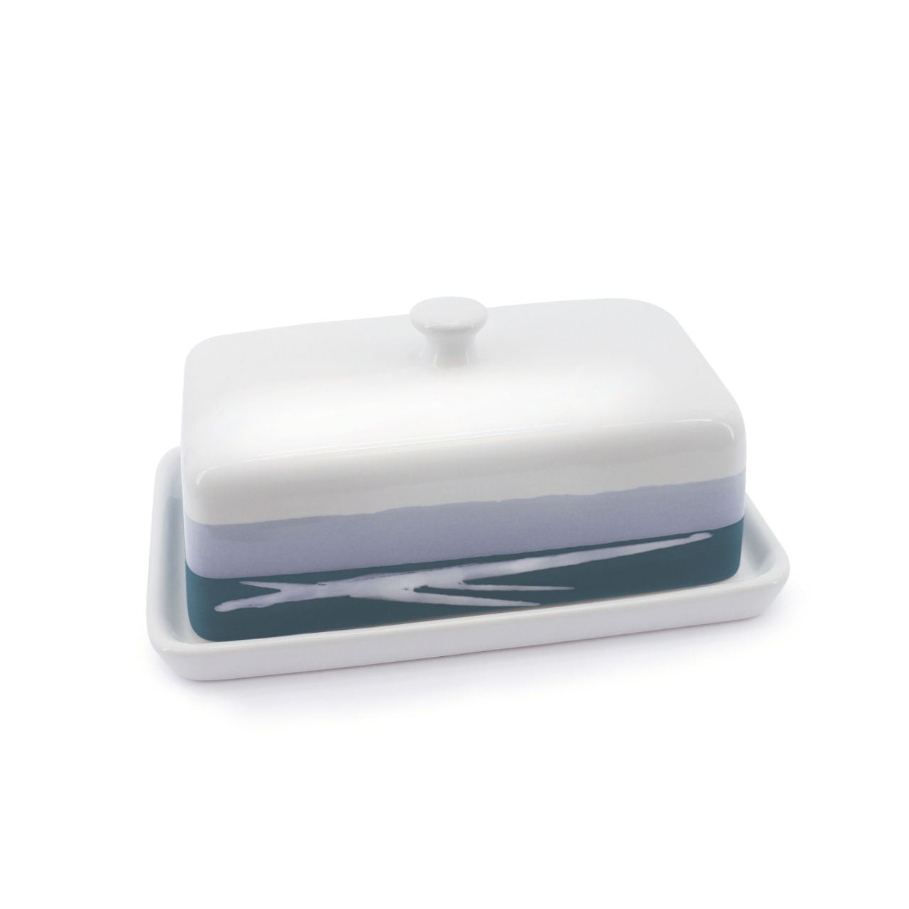 Add a touch of Irish flair to your home with the exquisite Teal Pottery butter dish from Paul Maloney Pottery. This elegant dish showcases a teal base complemented by a beautiful grey and white glaze.